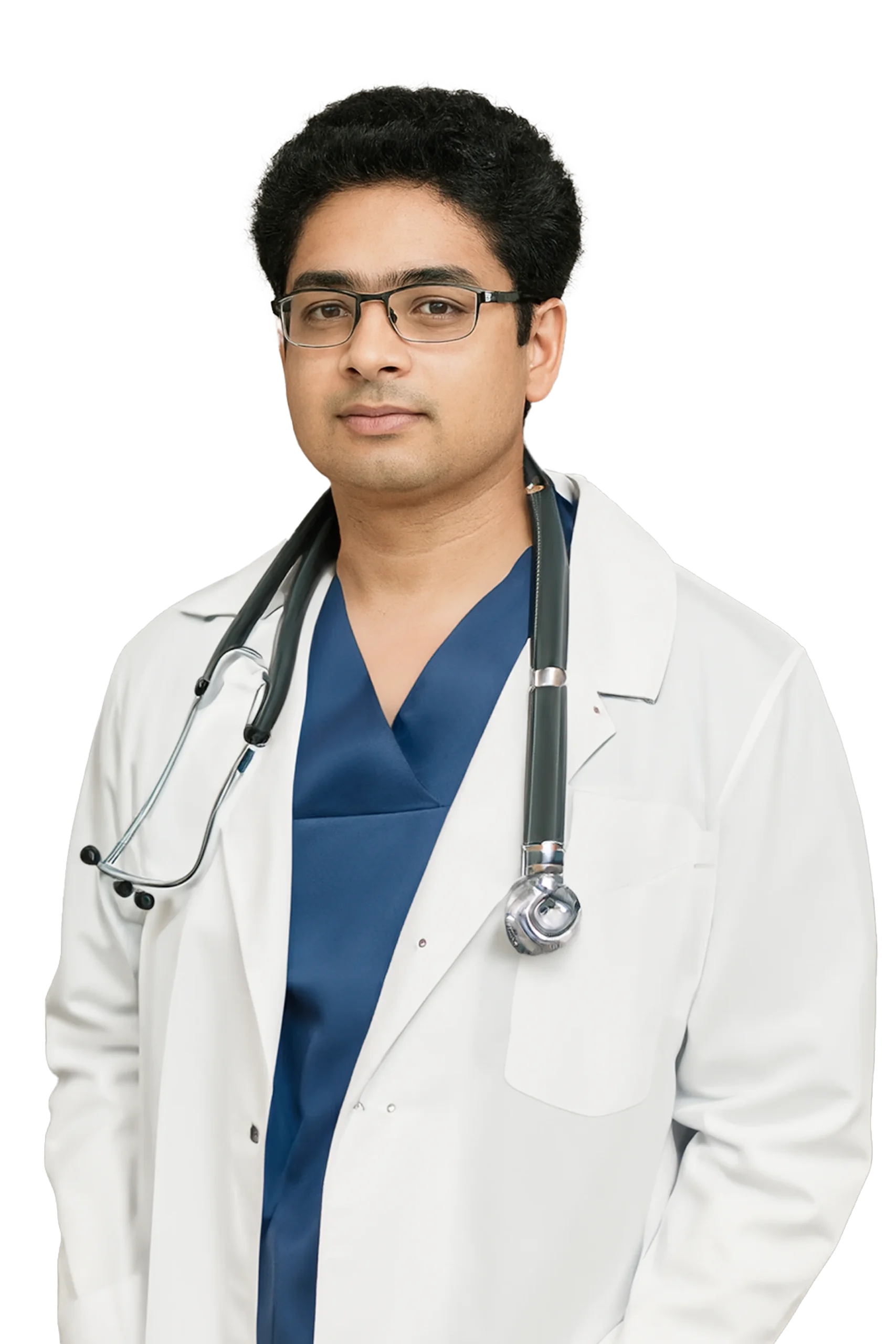 Dr. Nitesh Bhalla, Ophthalmologist in professional attire with stethoscope.